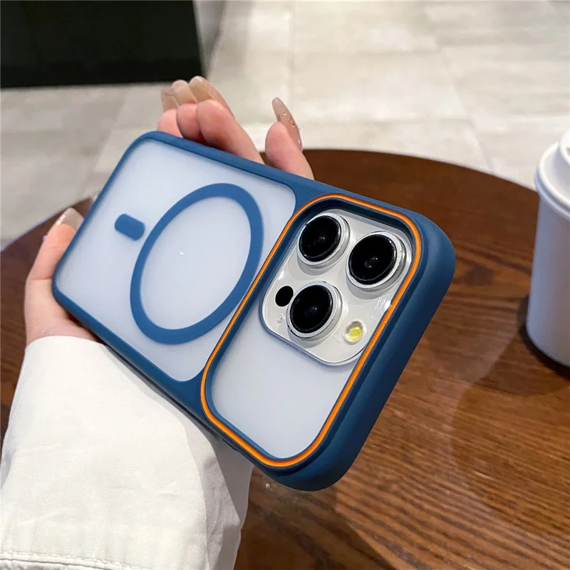 For iPhone 12 Pro Max  /  13 Pro Max Magnetic Case Large Viewing Window TPU + PC Shockproof Phone Cover - Blue