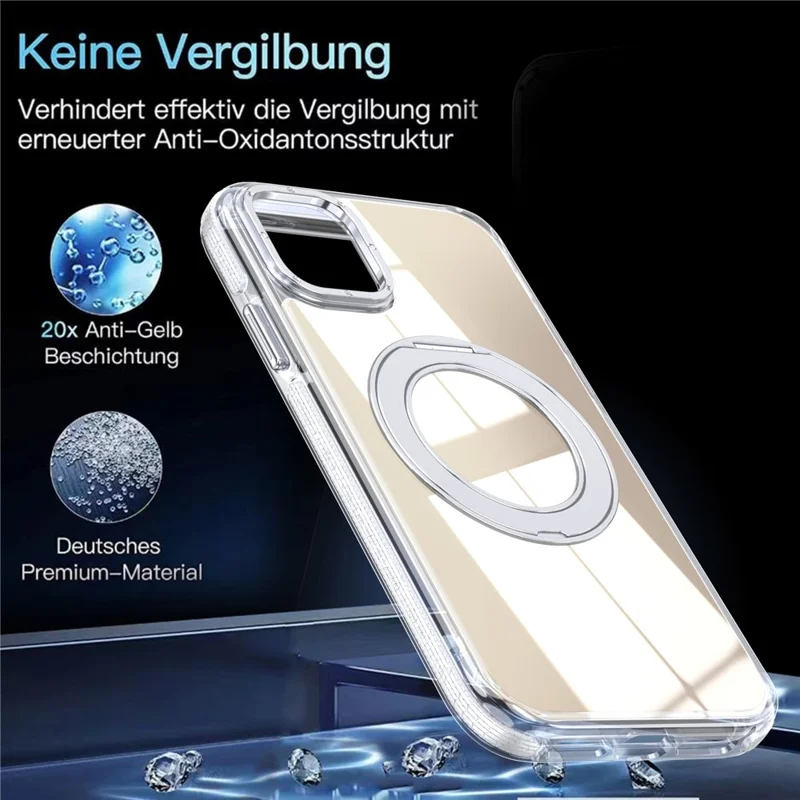 For iPhone 11 Magnetic Case Fluorescent Design TPU Acrylic Phone Back Cover with 360° Rotating Kickstand - White