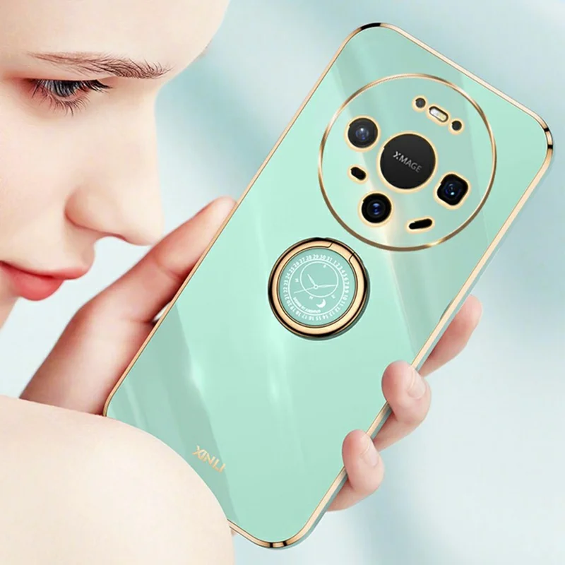 XINLI For Huawei Mate 80 Case Ring Kickstand Electroplating TPU Phone Cover - Cyan