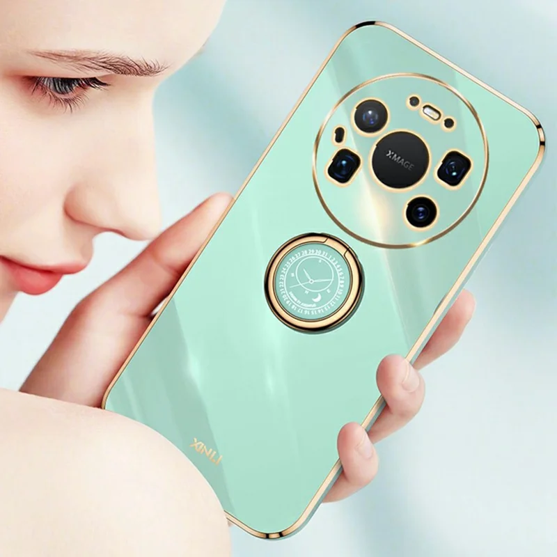 XINLI For Huawei Mate 80 Pro Max Case Ring Kickstand Electroplating TPU Phone Cover - Cyan