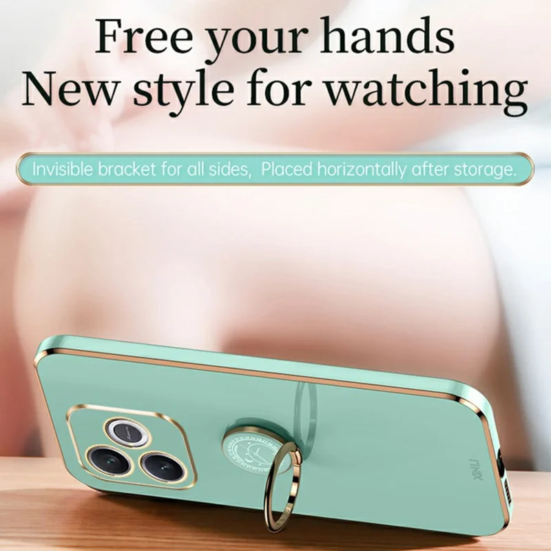 XINLI For Honor 600 Lite 5G Case Ring Kickstand Electroplating TPU Phone Cover - Cyan