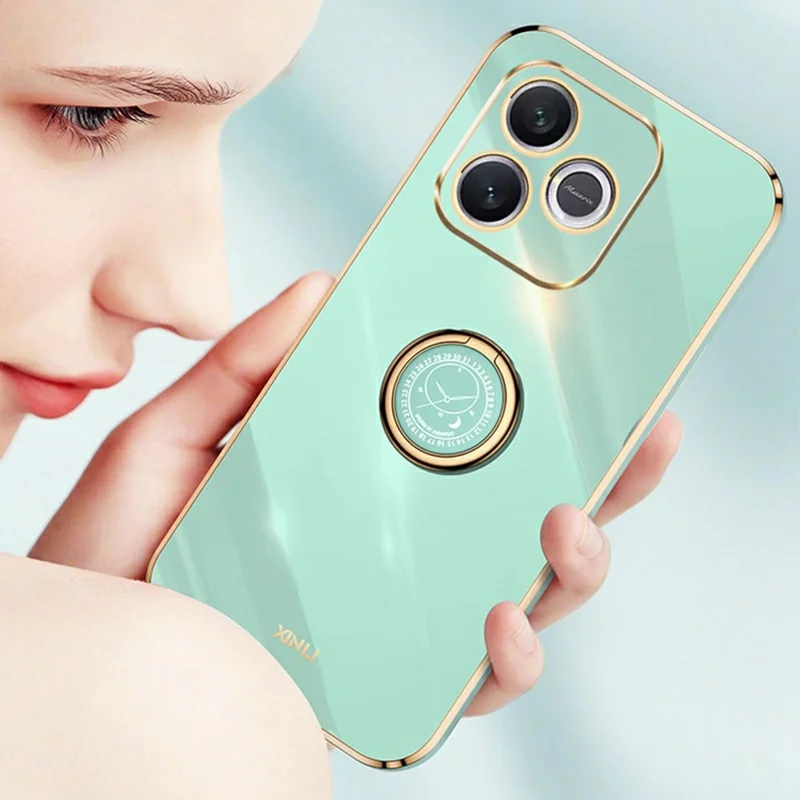 XINLI For Honor 600 Lite 5G Case Ring Kickstand Electroplating TPU Phone Cover - Cyan
