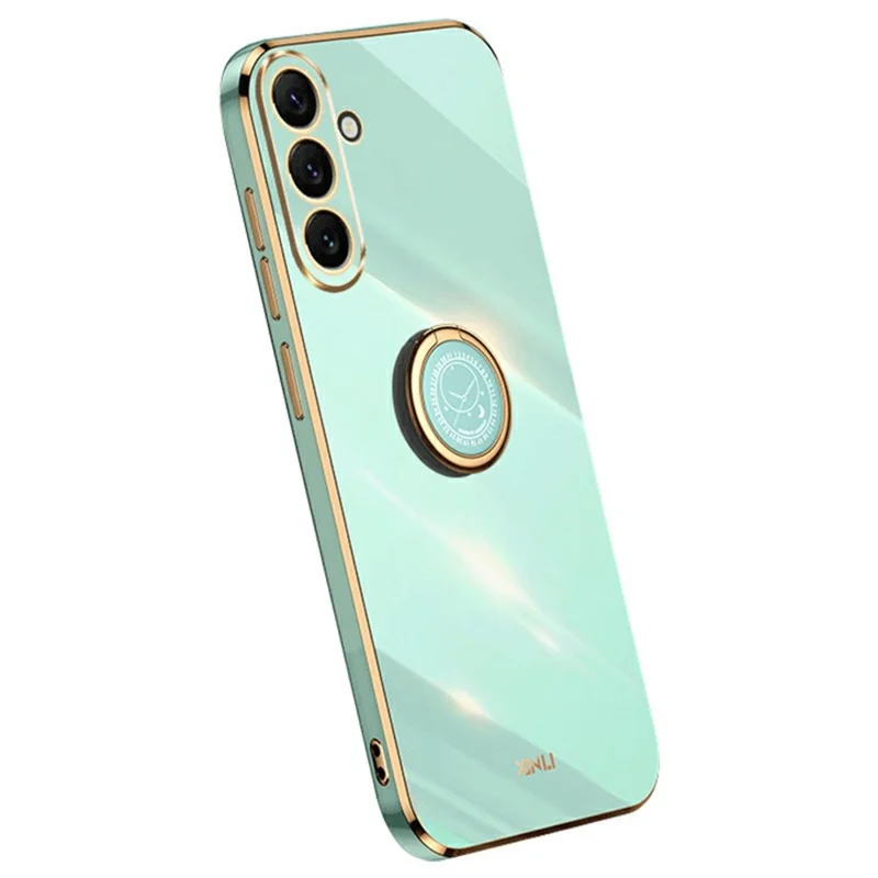 XINLI For Samsung Galaxy A37 5G Case Ring Kickstand Electroplating TPU Phone Cover - Cyan