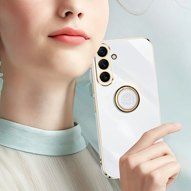 XINLI For Samsung Galaxy A37 5G Case Ring Kickstand Electroplating TPU Phone Cover - Cyan