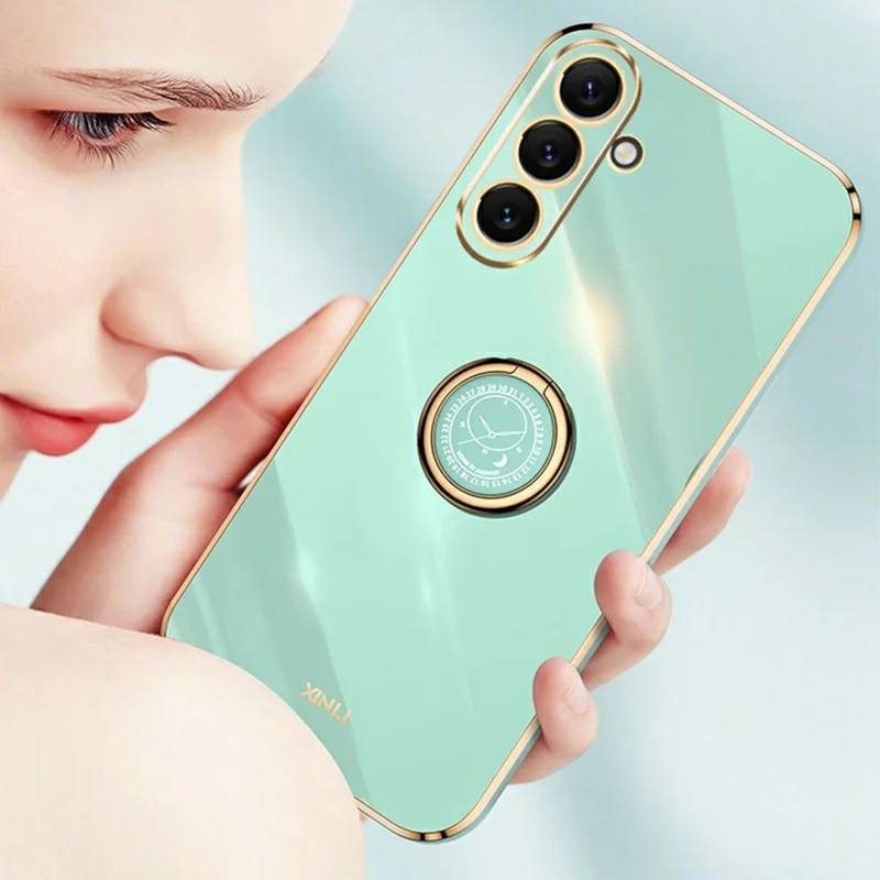 XINLI For Samsung Galaxy A37 5G Case Ring Kickstand Electroplating TPU Phone Cover - Cyan