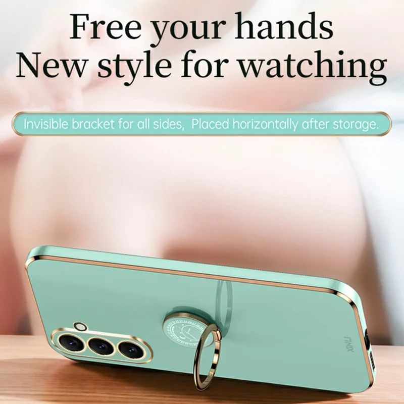 XINLI For Samsung Galaxy A57 5G Case Ring Kickstand Electroplating TPU Phone Cover - Cyan