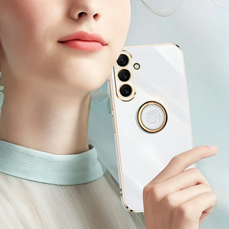 XINLI For Samsung Galaxy A57 5G Case Ring Kickstand Electroplating TPU Phone Cover - Cyan