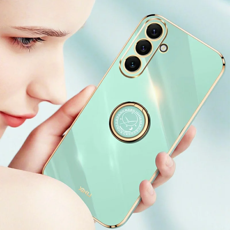 XINLI For Samsung Galaxy A57 5G Case Ring Kickstand Electroplating TPU Phone Cover - Cyan