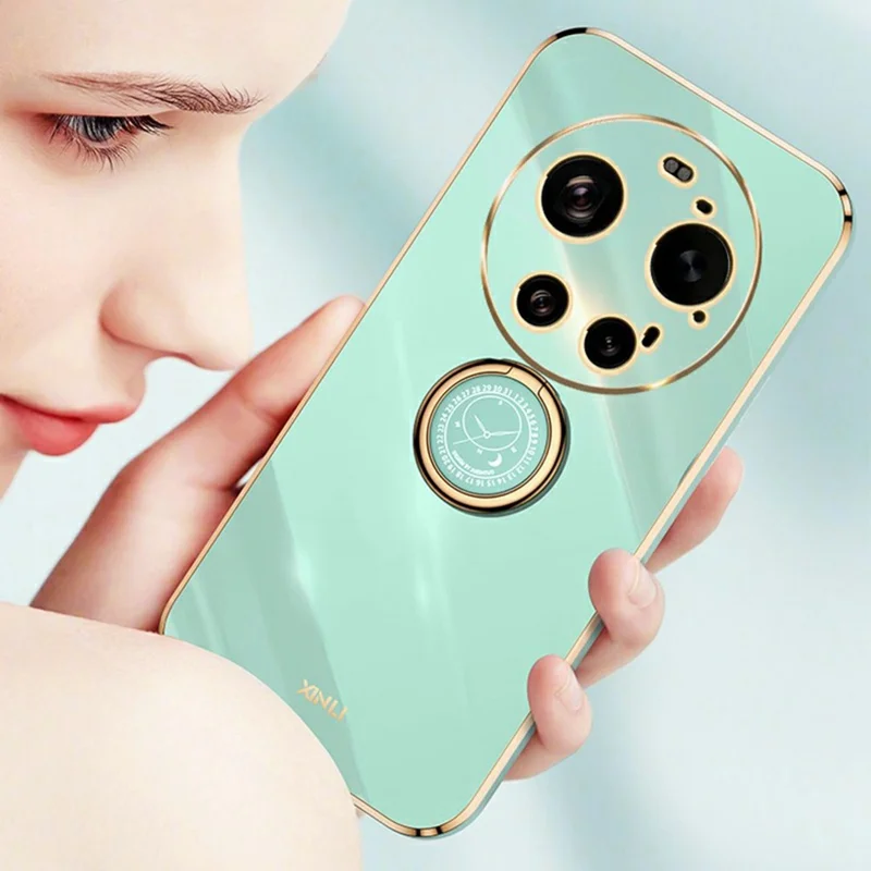 XINLI For Xiaomi 17 Ultra 5G Case Ring Kickstand Electroplating TPU Phone Cover - Cyan
