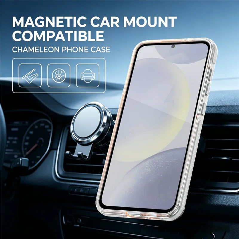 For Samsung Galaxy S24 FE Magnetic Case Fluorescent Design TPU Acrylic Phone Back Cover with 360° Rotating Kickstand - White