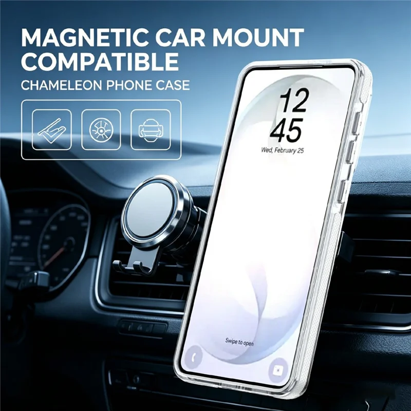 For Samsung Galaxy S26+ Magnetic Case Fluorescent Design TPU Acrylic Phone Back Cover with 360° Rotating Kickstand - White