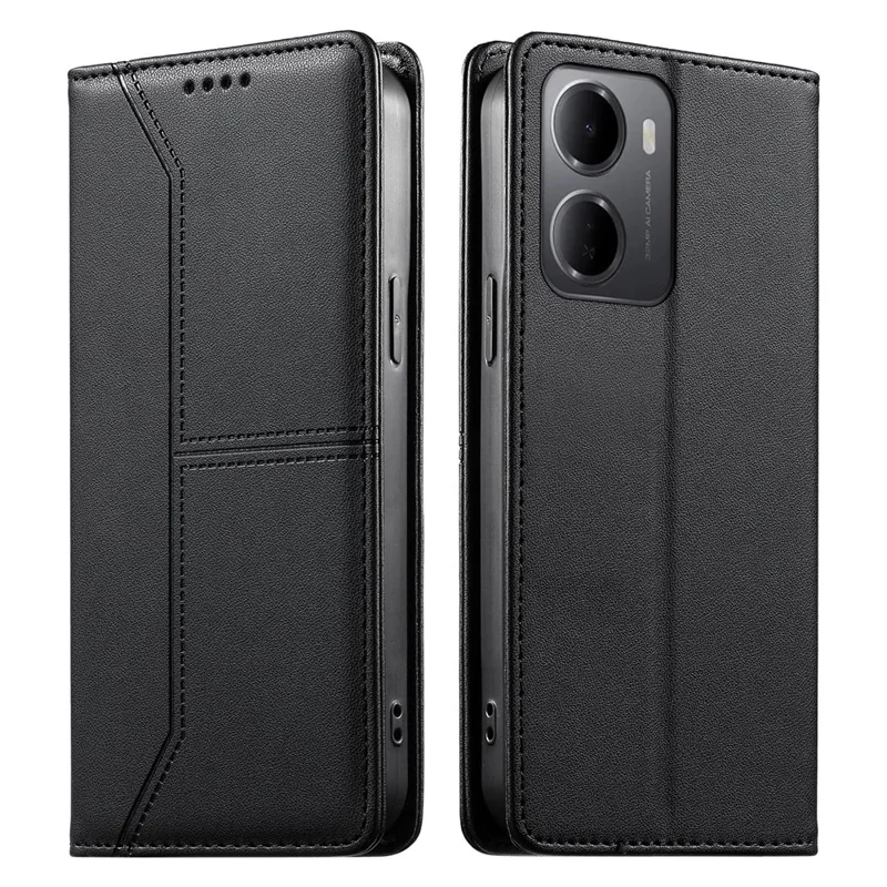 حالة محفظة واقف لـ Xiaomi Redmi 15a 5G غطاء هاتف من جلد PU وTPU بلون أنيق - أسود