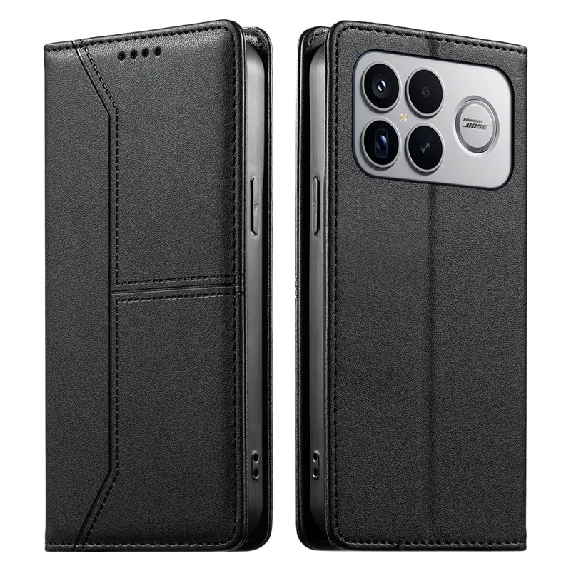 For Xiaomi Poco F8 Ultra 5G / Redmi K90 Pro Max 5G Wallet Stand Case Line Splicing TPU PU Leather Phone Cover - Black