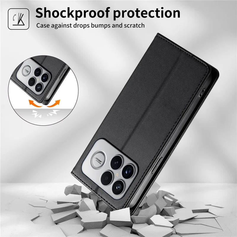 For Xiaomi Poco F8 Ultra 5G / Redmi K90 Pro Max 5G Wallet Stand Case Line Splicing TPU PU Leather Phone Cover - Black
