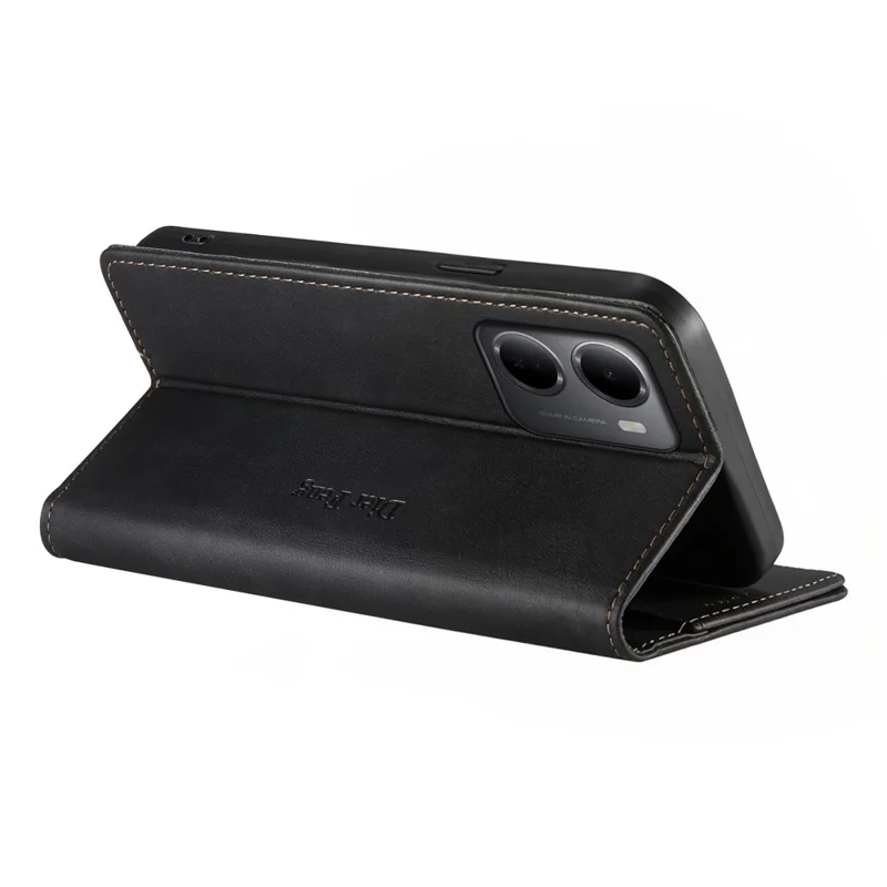DIERFENG DF-019 til Xiaomi Redmi 15a 5G Læder Wallet Case Magnetisk Flip Cover med Kortfag RFID-blokerende - Sort