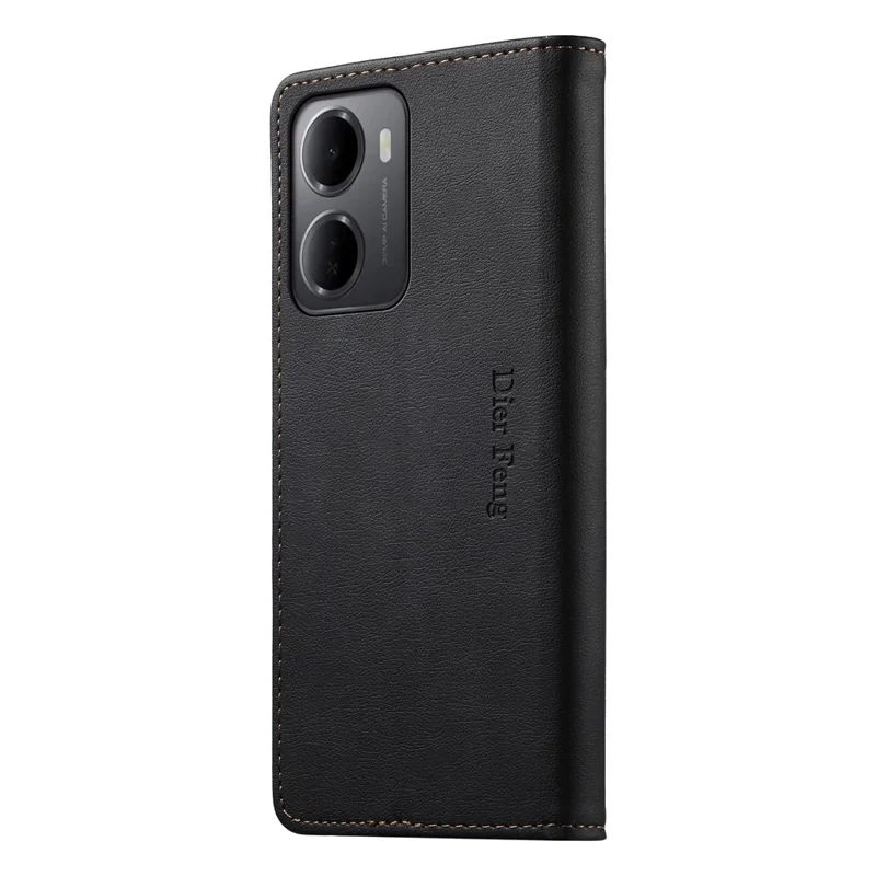 DIERFENG DF-019 til Xiaomi Redmi 15a 5G Læder Wallet Case Magnetisk Flip Cover med Kortfag RFID-blokerende - Sort