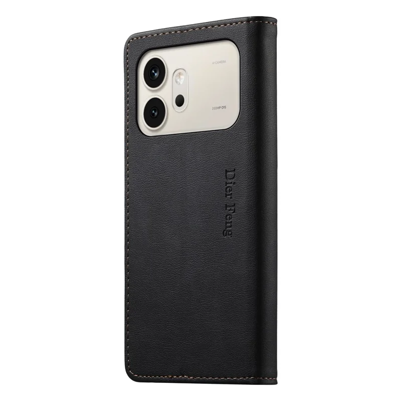 DIERFENG DF-019 till Honor 600 5G Läderplånboksfodral Magnetisk vikbar lock med kortfack RFID-skydd - Svart