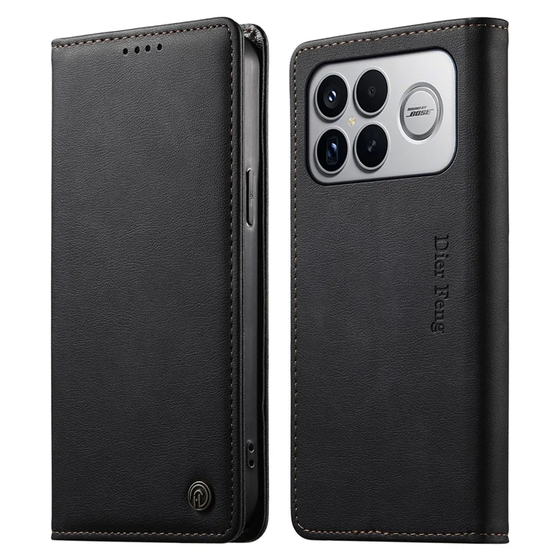 DIERFENG DF-019 for Xiaomi Poco F8 Ultra 5G / Redmi K90 Pro Max 5G Leather Wallet Case Magnetic Flip Cover with Card Slots RFID Blocking - Black