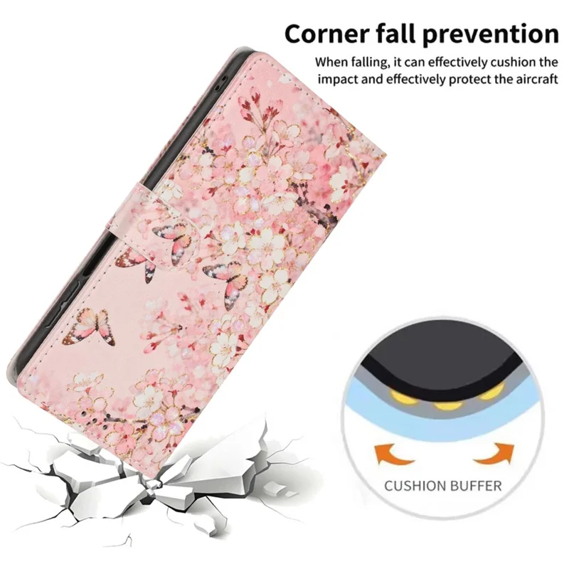For Samsung Galaxy S24 FE Wallet Case Pattern Printing PU Leather Stand Flip Phone Cover with Wrist Strap - Pink Sakura Butterfly