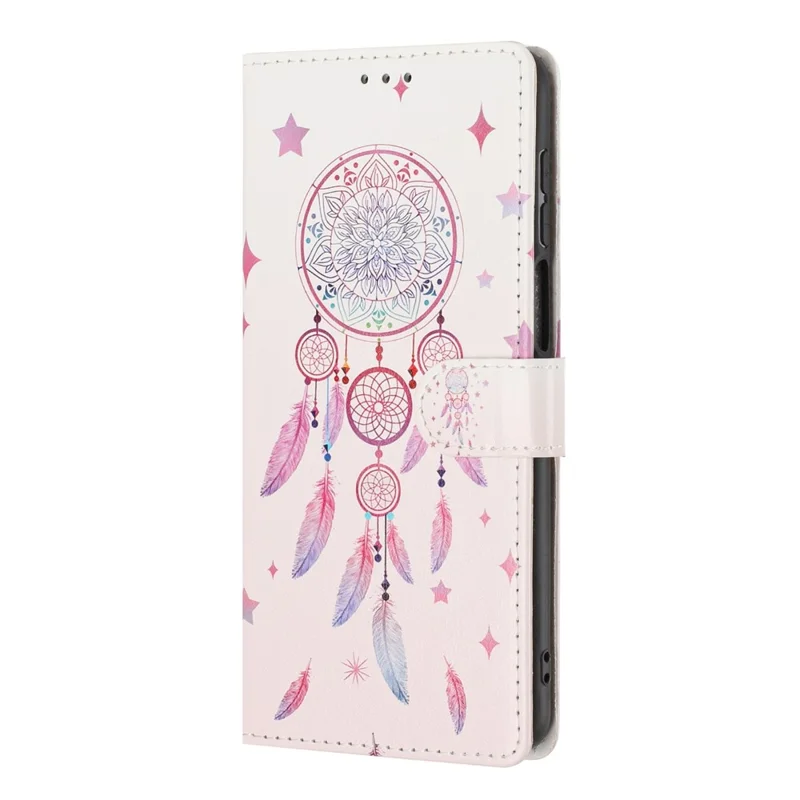 For Samsung Galaxy S26 Wallet Case Pattern Printing PU Leather Stand Flip Phone Cover with Wrist Strap - Feather Dreamcatcher