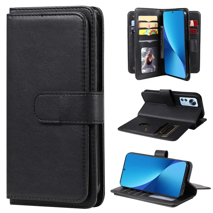 KT Série Multifonctionnelle 1 Pour Xiaomi 12 Lite 5G Téléphone Anti-shock Carte de Reprise du Support pu Leather Flip Téléphone Bautique - le Noir