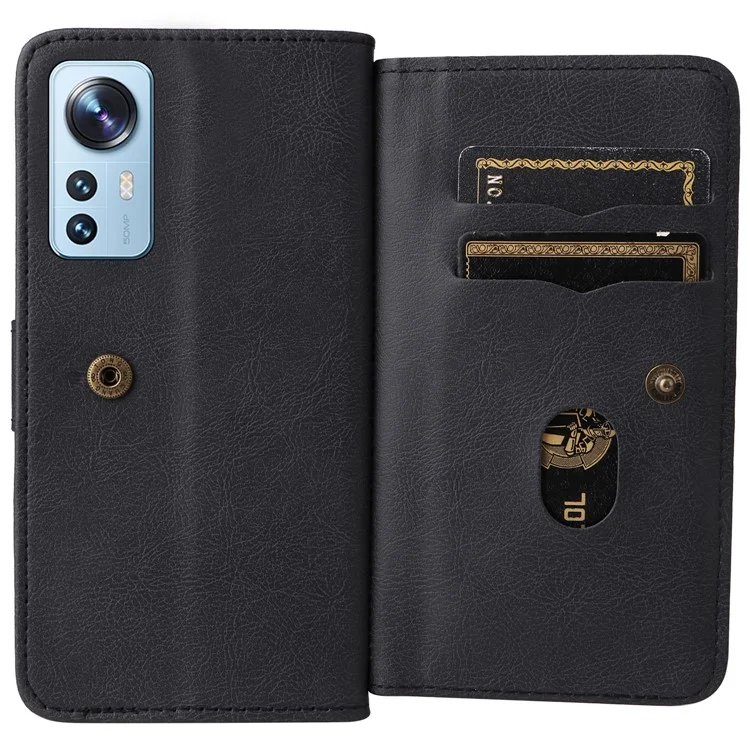 KT Série Multifonctionnelle 1 Pour Xiaomi 12 Lite 5G Téléphone Anti-shock Carte de Reprise du Support pu Leather Flip Téléphone Bautique - le Noir
