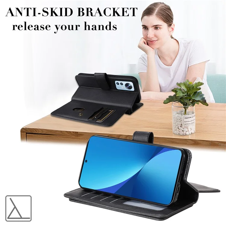KT Série Multifonctionnelle 1 Pour Xiaomi 12 Lite 5G Téléphone Anti-shock Carte de Reprise du Support pu Leather Flip Téléphone Bautique - le Noir