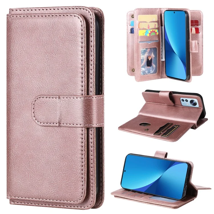 KT Série Multifonctionnelle 1 Pour Xiaomi 12 Lite 5G Téléphone Anti-shock Carte de Reprise du Support pu Leather Flip Téléphone Bautique - or Rose