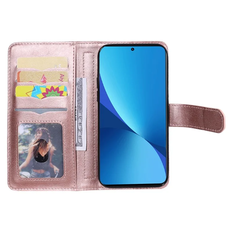 KT Série Multifonctionnelle 1 Pour Xiaomi 12 Lite 5G Téléphone Anti-shock Carte de Reprise du Support pu Leather Flip Téléphone Bautique - or Rose