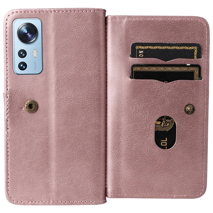 KT Série Multifonctionnelle 1 Pour Xiaomi 12 Lite 5G Téléphone Anti-shock Carte de Reprise du Support pu Leather Flip Téléphone Bautique - or Rose