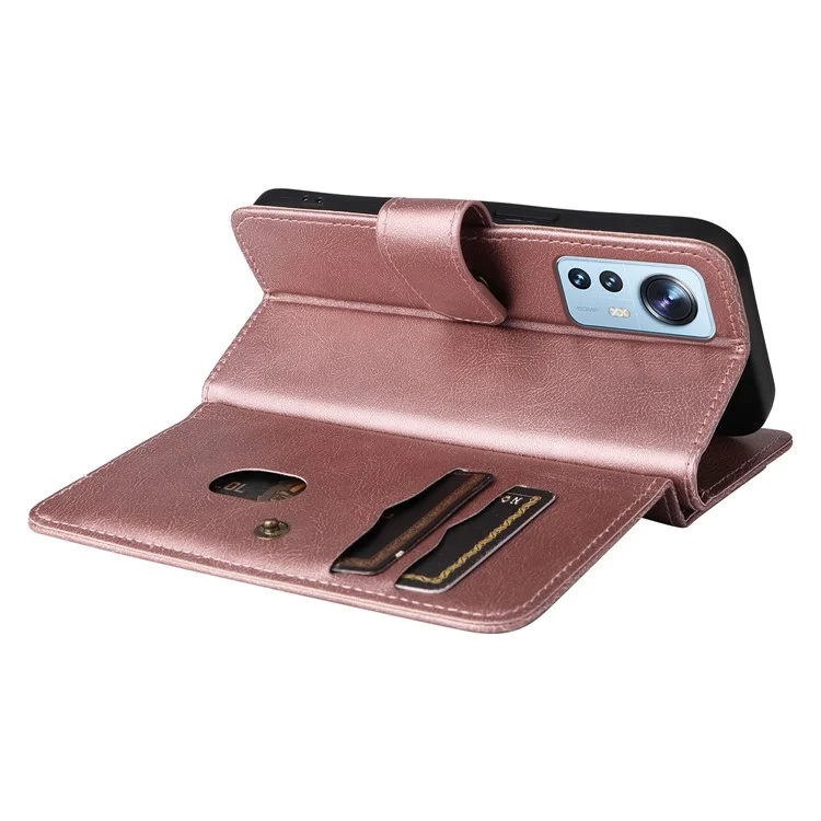 KT Série Multifonctionnelle 1 Pour Xiaomi 12 Lite 5G Téléphone Anti-shock Carte de Reprise du Support pu Leather Flip Téléphone Bautique - or Rose