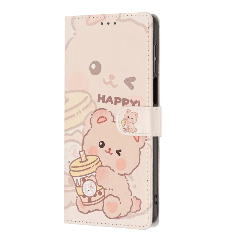 Wallet Case For Samsung Galaxy A15 5G  /  4G Pattern Printing PU Leather Stand Flip Phone Cover with Wrist Strap - Milk Tea Bear