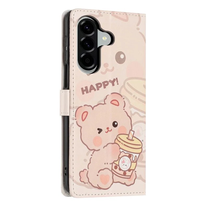 Wallet Case For Samsung Galaxy A15 5G  /  4G Pattern Printing PU Leather Stand Flip Phone Cover with Wrist Strap - Milk Tea Bear