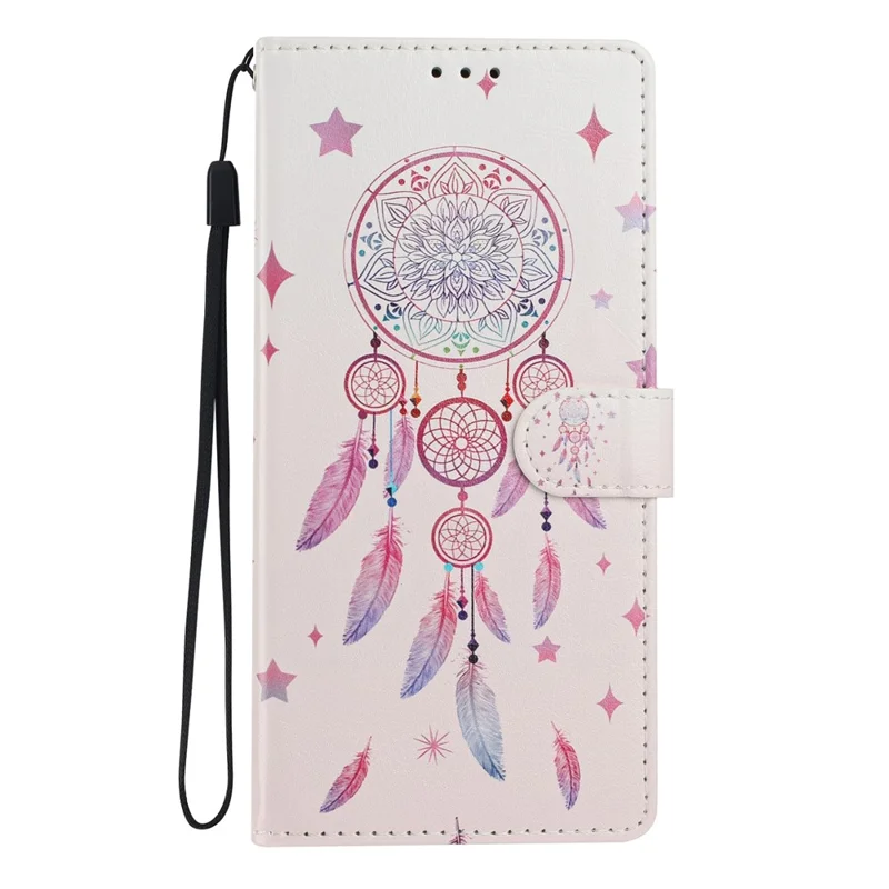 For Samsung Galaxy A54 5G Wallet Case Pattern Printing PU Leather Stand Flip Phone Cover with Wrist Strap - Feather Dreamcatcher