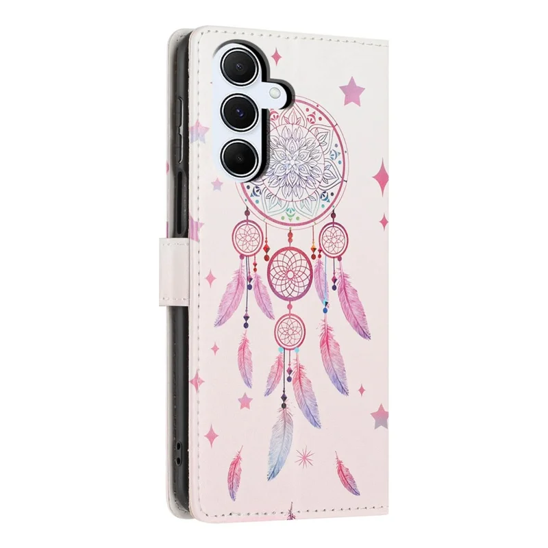 For Samsung Galaxy A54 5G Wallet Case Pattern Printing PU Leather Stand Flip Phone Cover with Wrist Strap - Feather Dreamcatcher