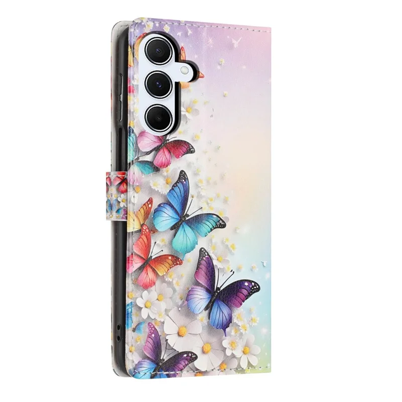 For Samsung Galaxy A34 5G Wallet Case Pattern Printing PU Leather Stand Flip Phone Cover with Wrist Strap - Colorful Butterfly
