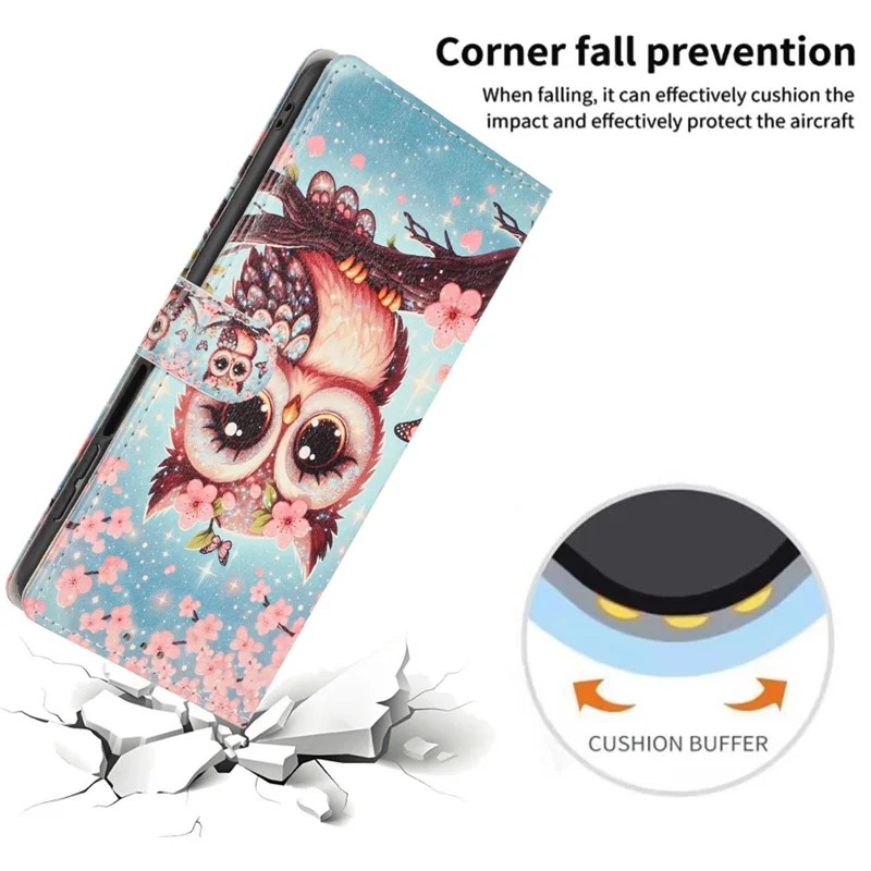 For Samsung Galaxy A05 4G Wallet Case Pattern Printing PU Leather Stand Flip Phone Cover with Wrist Strap - Sakura Owl