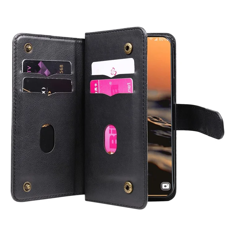 For Samsung Galaxy S23 Ultra Leather Case with 10 Card Holder Phone Cover Stand - Black