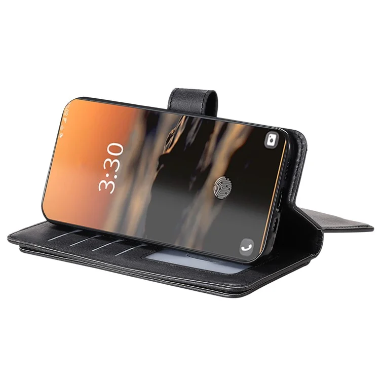 For Samsung Galaxy S23 Ultra Leather Case with 10 Card Holder Phone Cover Stand - Black