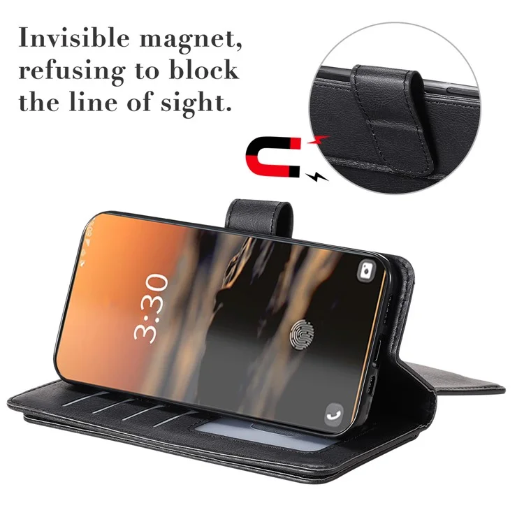 For Samsung Galaxy S23 Ultra Leather Case with 10 Card Holder Phone Cover Stand - Black