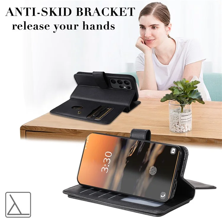 For Samsung Galaxy S23 Ultra Leather Case with 10 Card Holder Phone Cover Stand - Black