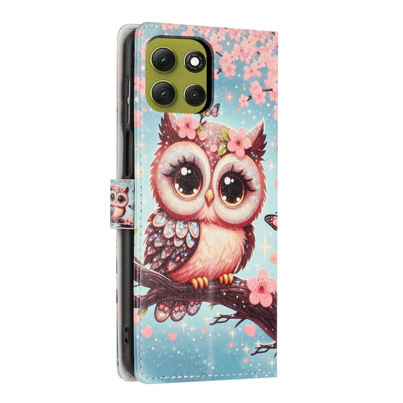 For Motorola Moto G86 5G Wallet Case Pattern Printing PU Leather Stand Flip Phone Cover with Wrist Strap - Sakura Owl