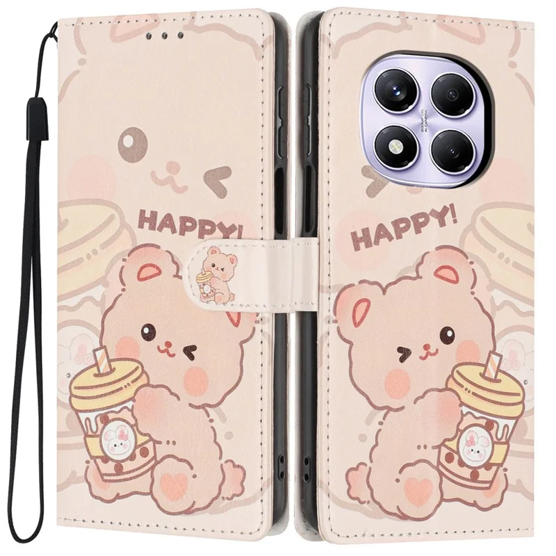 For Xiaomi Redmi Note 15 Pro 4G (Global) Wallet Case Pattern Printing PU Leather Stand Flip Phone Cover with Wrist Strap - Milk Tea Bear