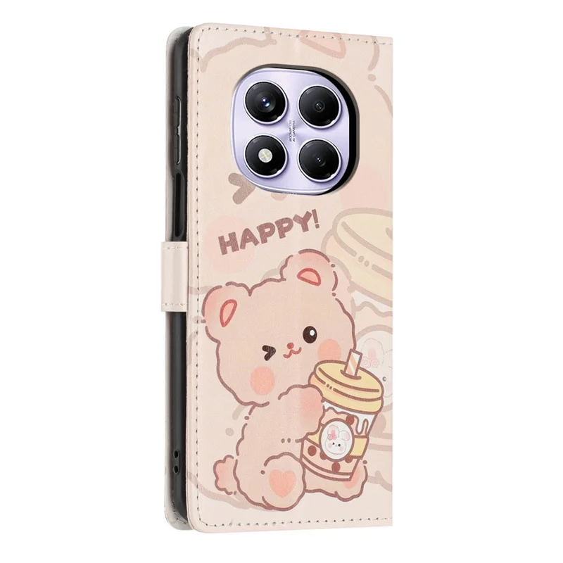 For Xiaomi Redmi Note 15 Pro 4G (Global) Wallet Case Pattern Printing PU Leather Stand Flip Phone Cover with Wrist Strap - Milk Tea Bear
