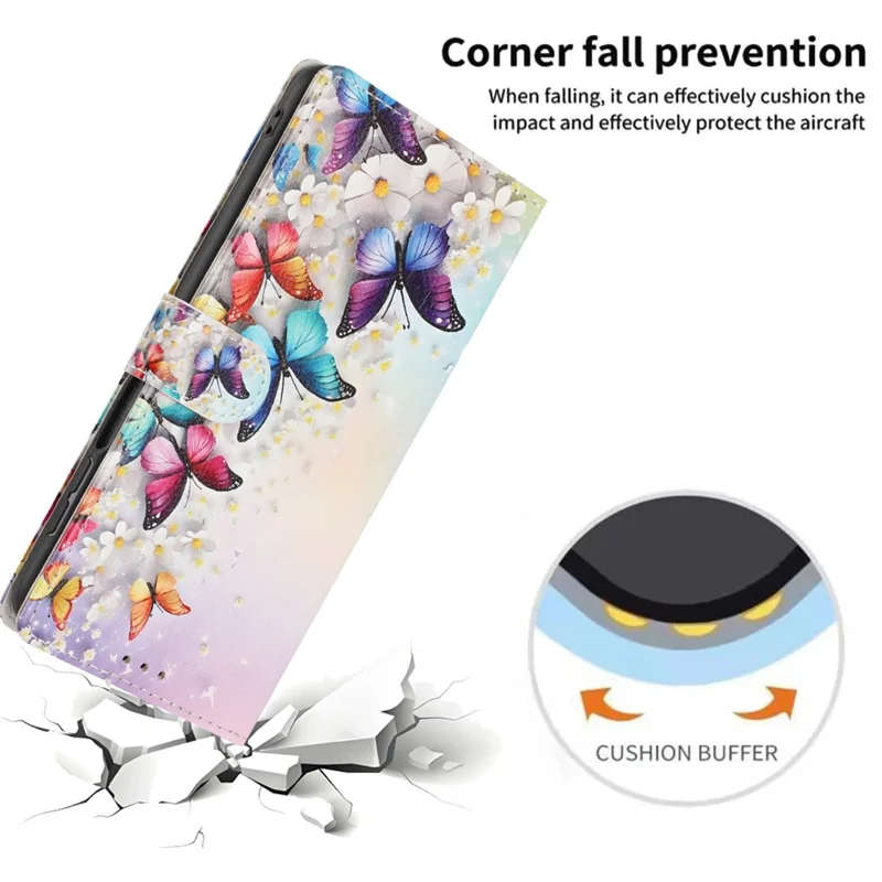 For Oppo A6 Pro 5G Wallet Case Pattern Printing PU Leather Stand Flip Phone Cover with Wrist Strap - Colorful Butterfly