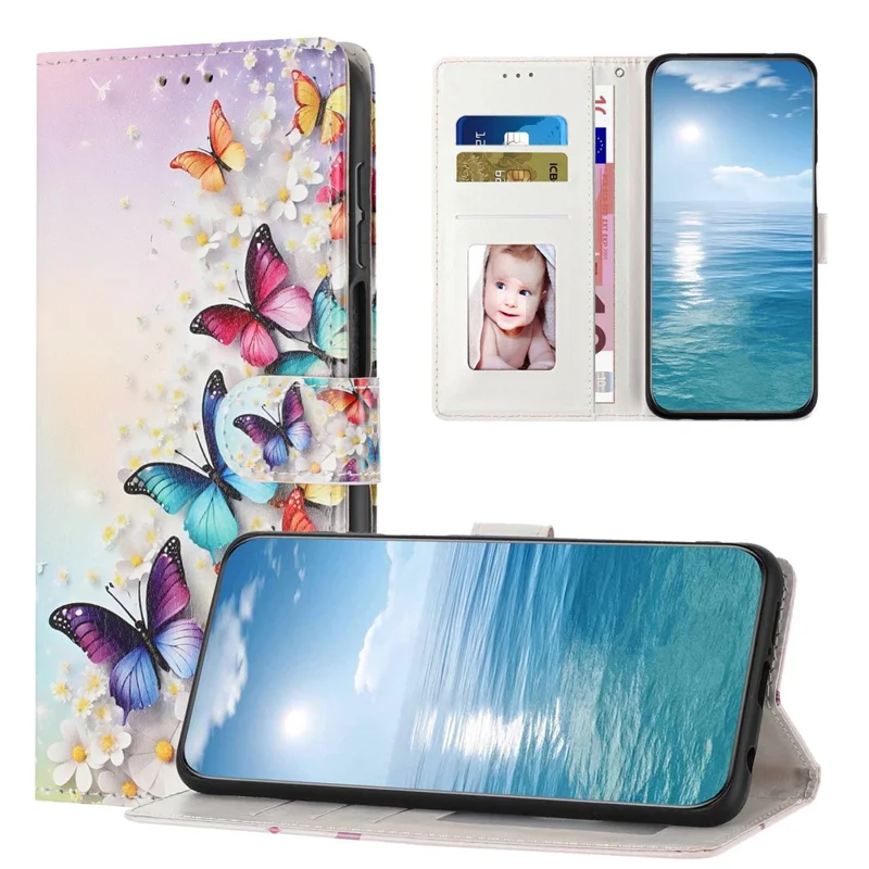 For Oppo A6 Pro 5G Wallet Case Pattern Printing PU Leather Stand Flip Phone Cover with Wrist Strap - Colorful Butterfly