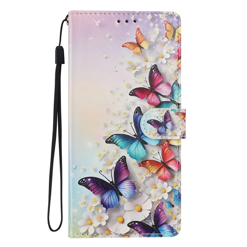 For Oppo A6 Pro 5G Wallet Case Pattern Printing PU Leather Stand Flip Phone Cover with Wrist Strap - Colorful Butterfly