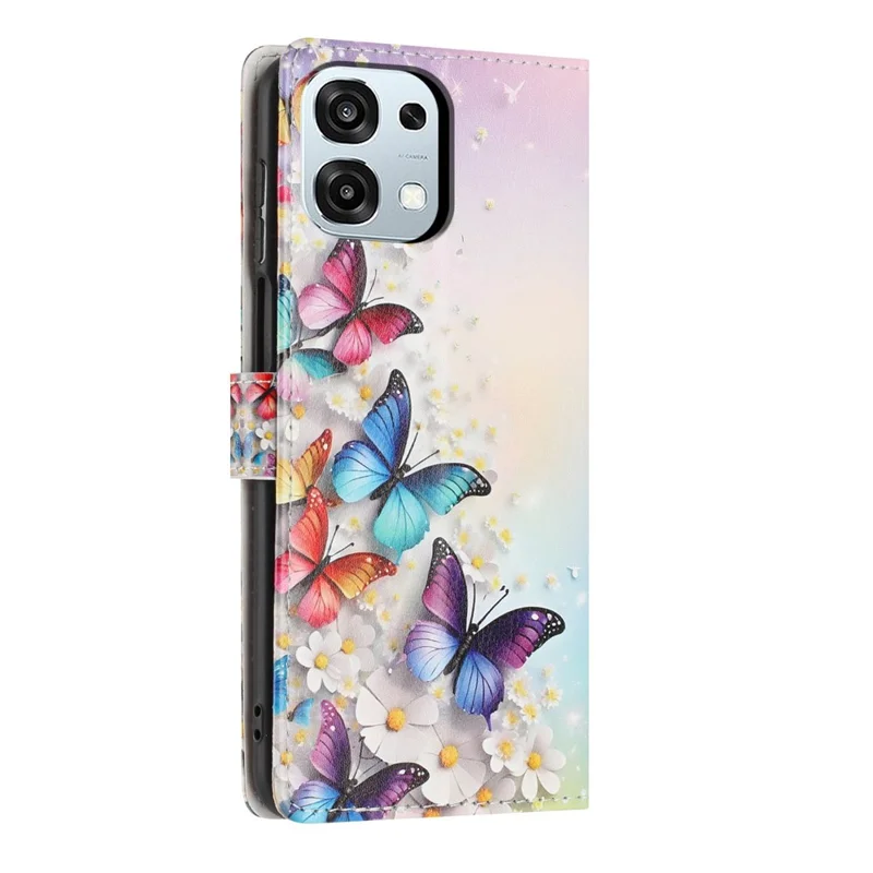 For Oppo A6 Pro 5G Wallet Case Pattern Printing PU Leather Stand Flip Phone Cover with Wrist Strap - Colorful Butterfly
