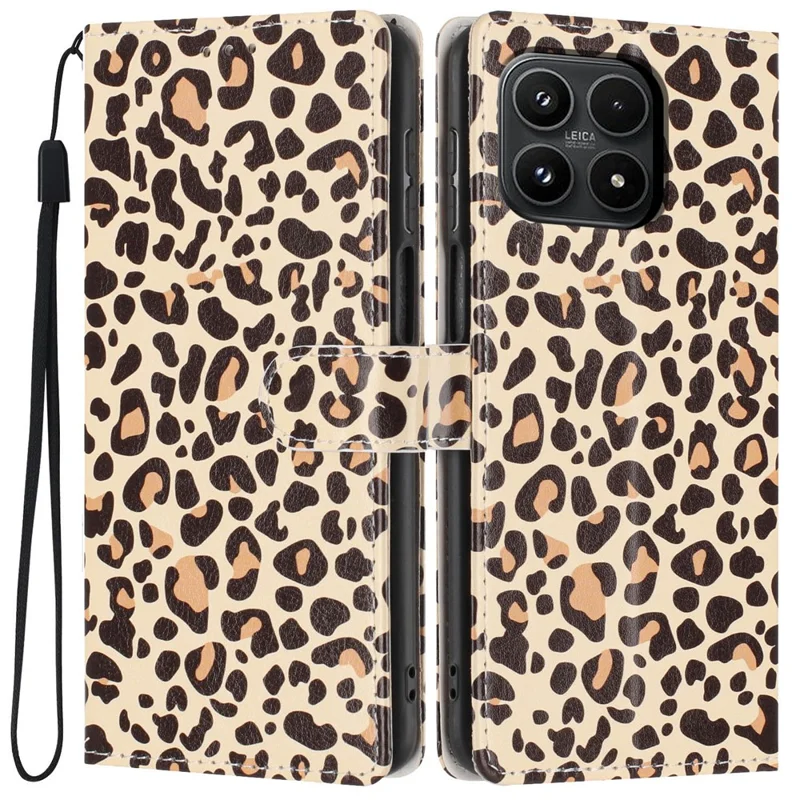 For Xiaomi 17 Wallet Case Pattern Printing PU Leather Stand Flip Phone Cover with Wrist Strap - Leopard Print