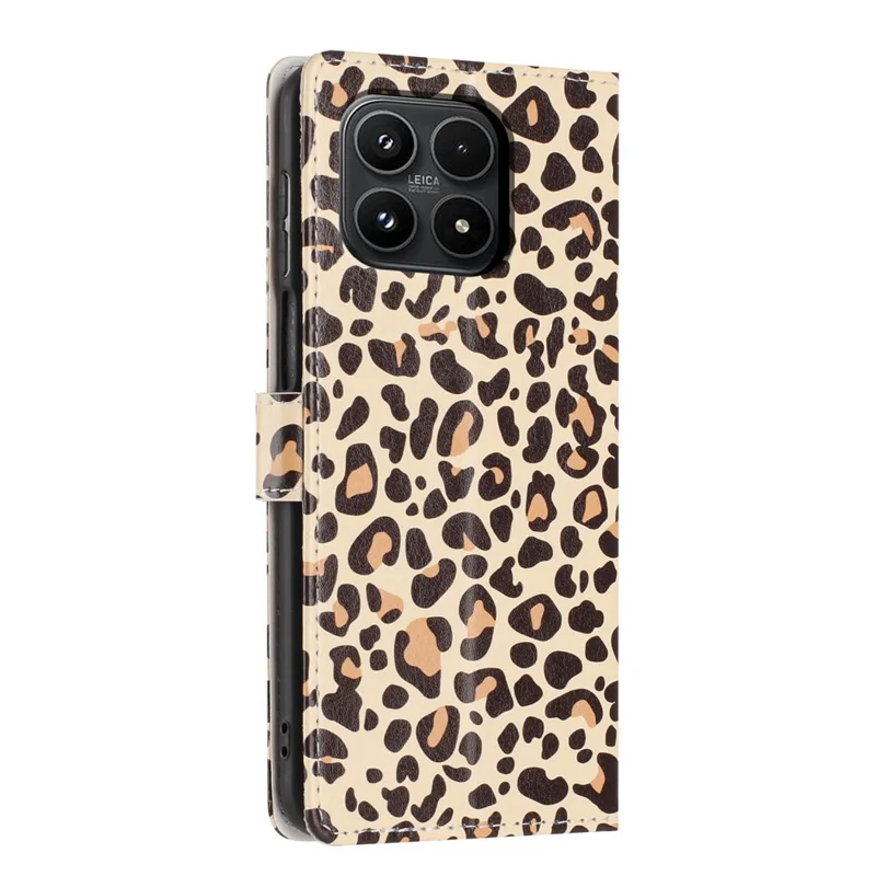 For Xiaomi 17 Wallet Case Pattern Printing PU Leather Stand Flip Phone Cover with Wrist Strap - Leopard Print
